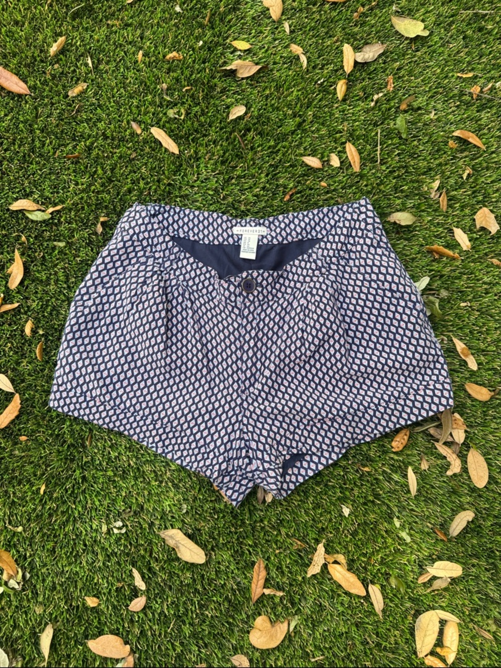 Forever 21 Navy & White Geometric High-Waist Shorts